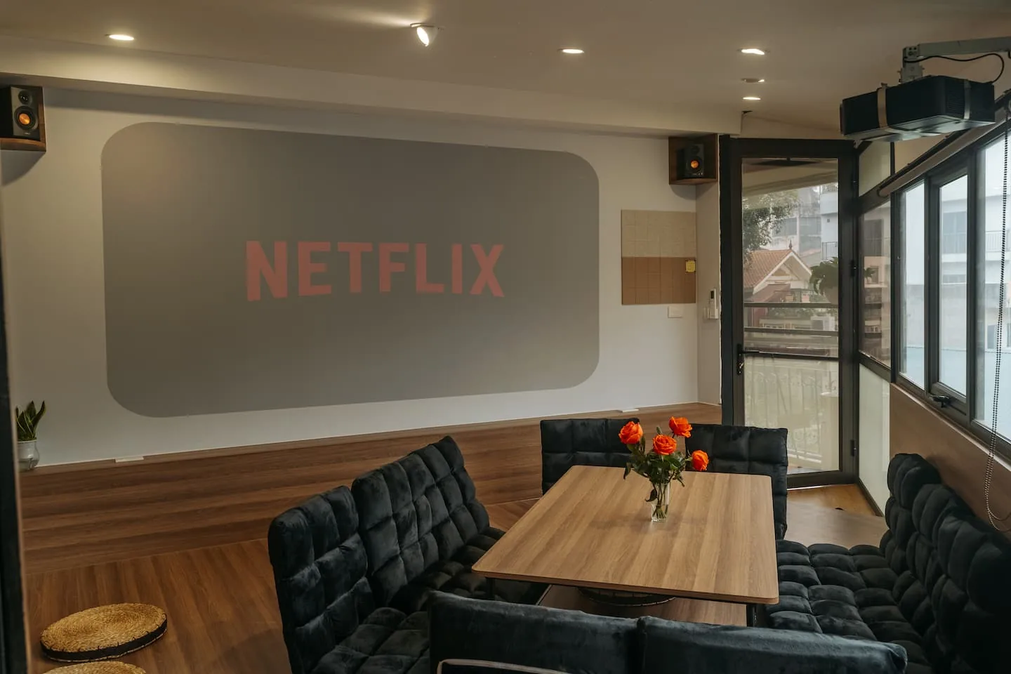 Projector with Netflix in the shared living space